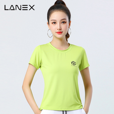 夏季广场舞跳舞衣服圆领短袖绿色上衣单件夏天跑步健身操速干t恤