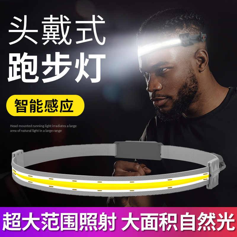 充电感应强光LED头灯USB充电头戴式电筒钓鱼灯防水超轻夜跑