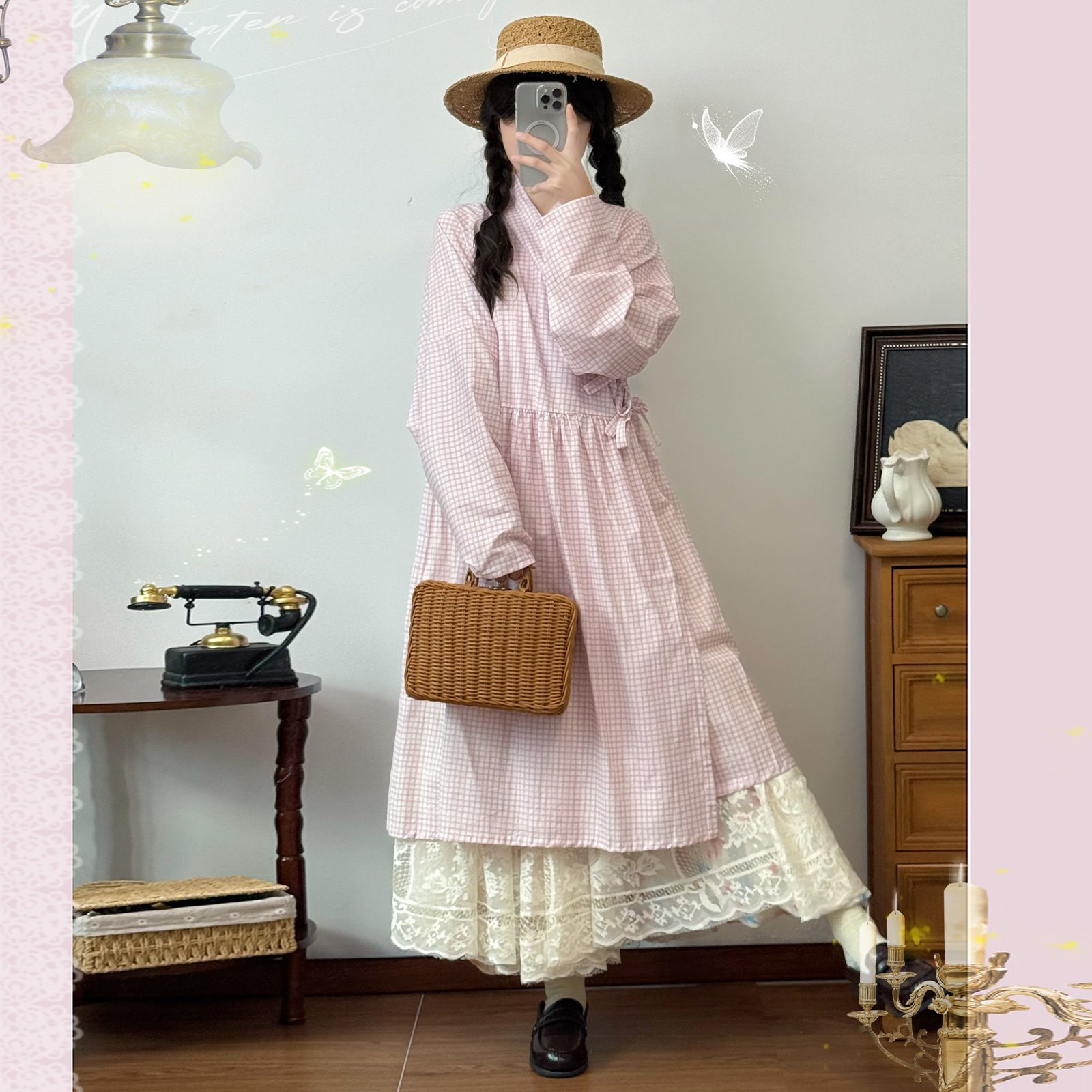 花相知原创明制汉服贴里双色纯棉连衣裙蓬蓬裙日常春夏