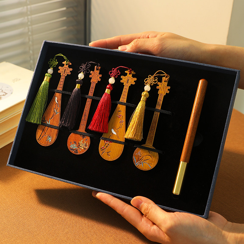 文创礼物来图定制刻字印logo乐器彩绘红木质书签古典中国风高档精