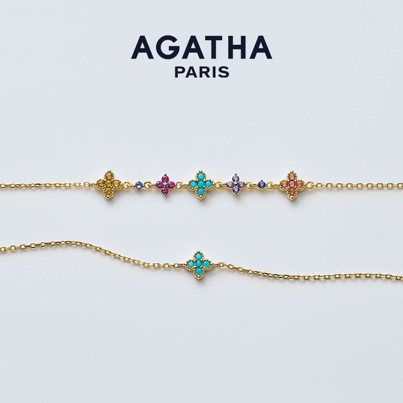 AGATHA/瑷嘉莎幸运四叶花多巴胺手链法式轻奢纯银简约单花设计