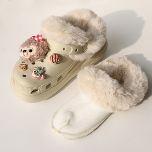 适配卡骆驰crocs洞洞鞋内胆云朵光轮冬天加绒棉毛绒鞋套冬季女款