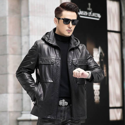 2024新款真皮羽绒服男可拆卸连帽头层牛皮皮衣男士皮夹克外套休闲