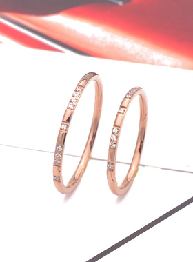 一生一世 微镶镶钻戒指钛钢玫瑰金时尚个性尾戒指环  情侣男女戒