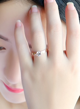 钛钢镀18k彩金镶钻玫瑰金戒指一克拉女中指小指食指指环