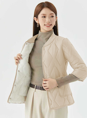 棉衣棉服女短款七分袖加绒加厚仿羊羔绒保暖内胆贴身立领防寒棉袄