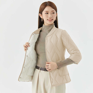 棉衣棉服女短款七分袖加绒加厚仿羊羔绒保暖内胆贴身立领防寒棉袄