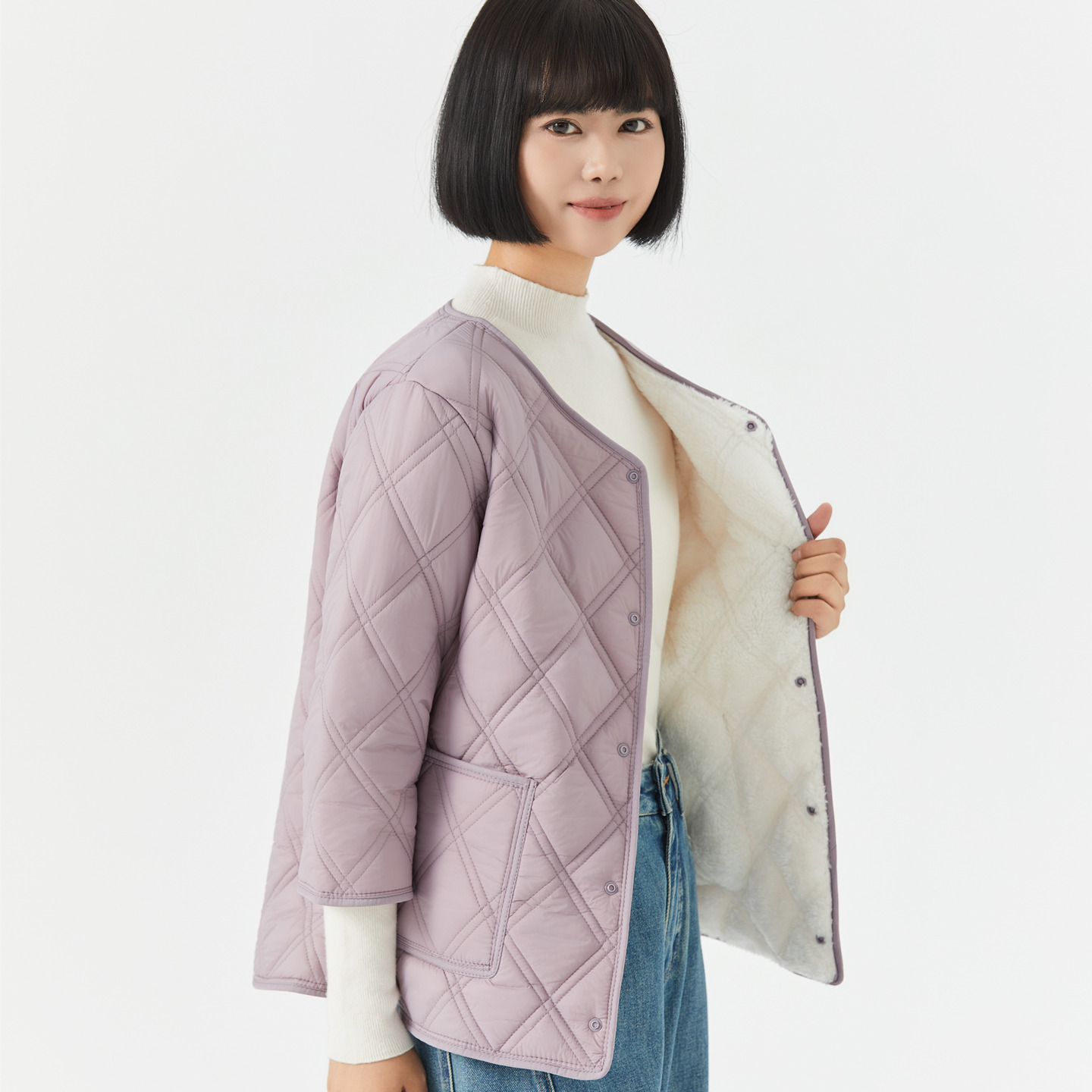 七分袖棉衣女秋冬加绒内胆保暖