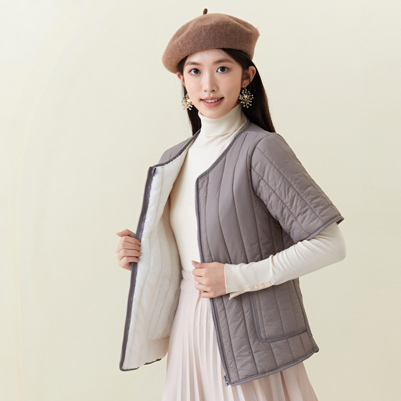 棉马甲女内胆棉衣冬保暖拉链轻薄校服神器短袖纯色小棉袄马夹护肩