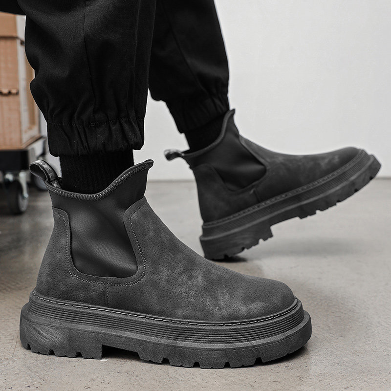 WINTER MENS BRITISH CHELSEA BOOTS 2024 NEW VERSATILE BLACK PLATFORM HEIGHTENED CARGO MARTIN BOOTS