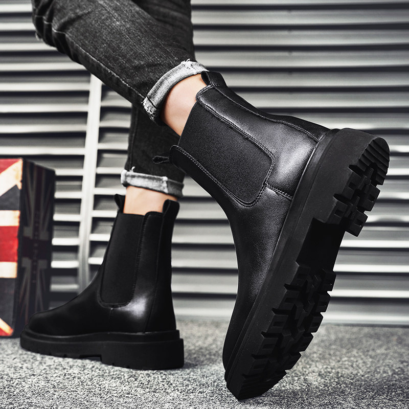 MARTIN BOOTS MENS 2025 NEW WINTER HIGH TOP BRITISH CHELSEA LEATHER BOOTS MENS BLACK BIKER HEIGHTENED CARGO BOOTS