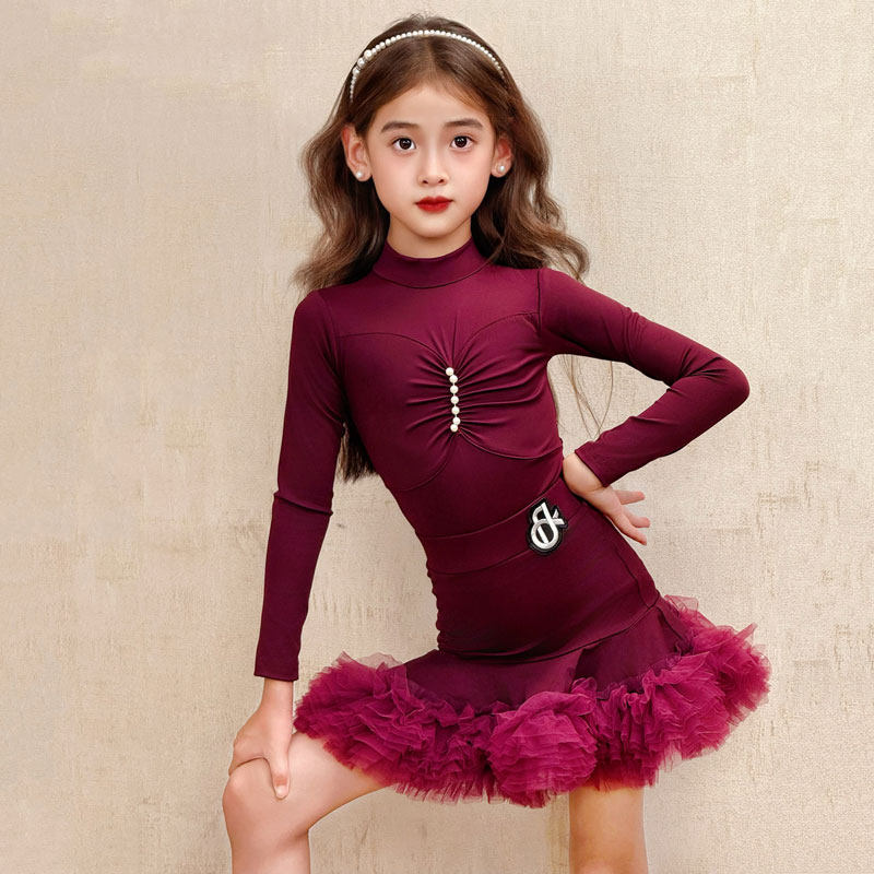 梵蒂恺2025拉丁舞服女童练功服冬长袖锦纶舞蹈演出服拉丁舞服套装