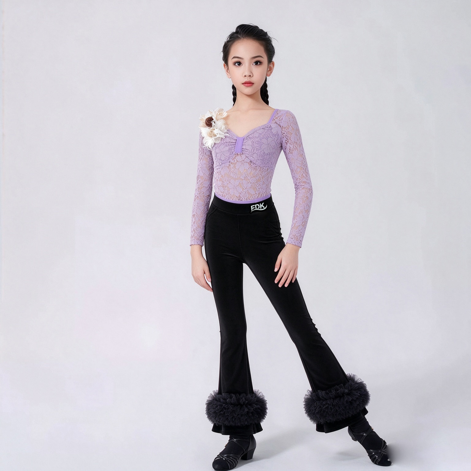 梵蒂恺儿童拉丁舞服女童长袖练功套装少儿拉丁裤演出服舞蹈训练服