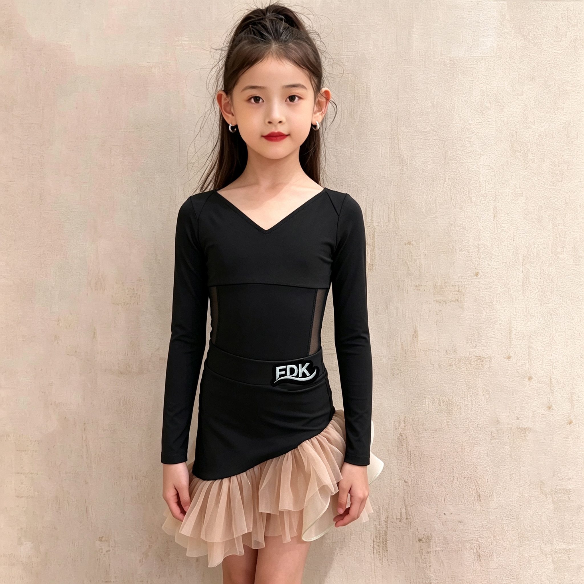 梵蒂恺女童拉丁舞练功服少儿演出服女孩舞蹈裙儿童拉丁训练表演服