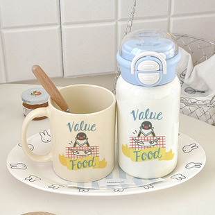 企鹅款 Food 蓝色双饮盖保温杯 Value 主题 马克杯 Pingu