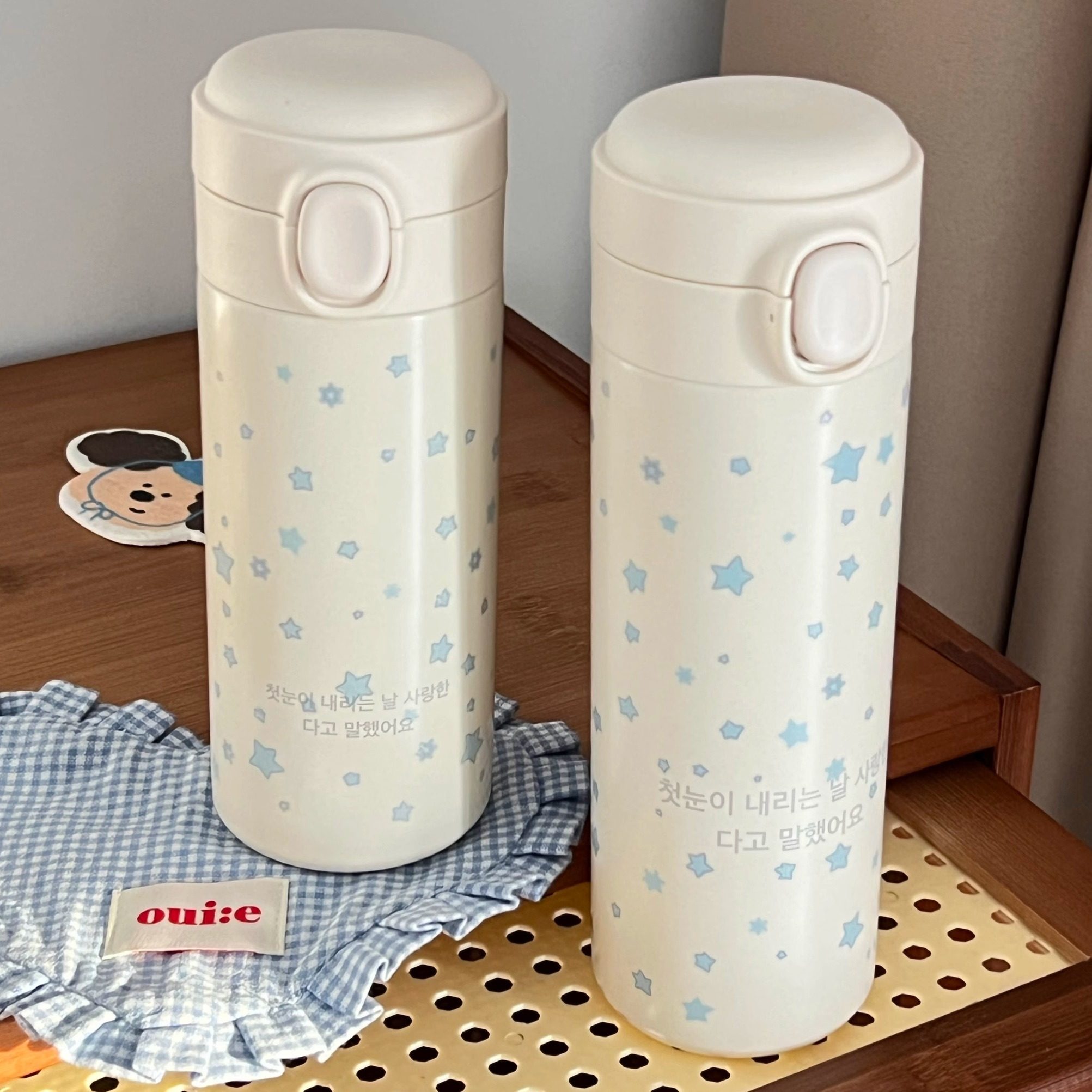 蓝星星雪花保温杯原创304不锈钢便携高颜值水杯秋冬新款弹跳杯子