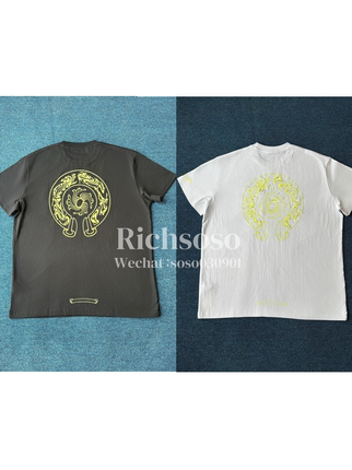 天花顶 新款马蹄荧光黄梵文logo印花短袖上衣T恤男女同款
