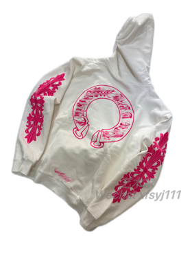 【最强现货】艺术家自主26ss梵文藤蔓粉色马蹄麒麟臂白粉连帽卫衣