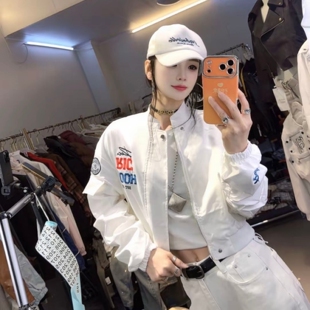 高街辣妹字母刺绣棒球服外套女春季 复古立领机车服百搭短夹克上衣
