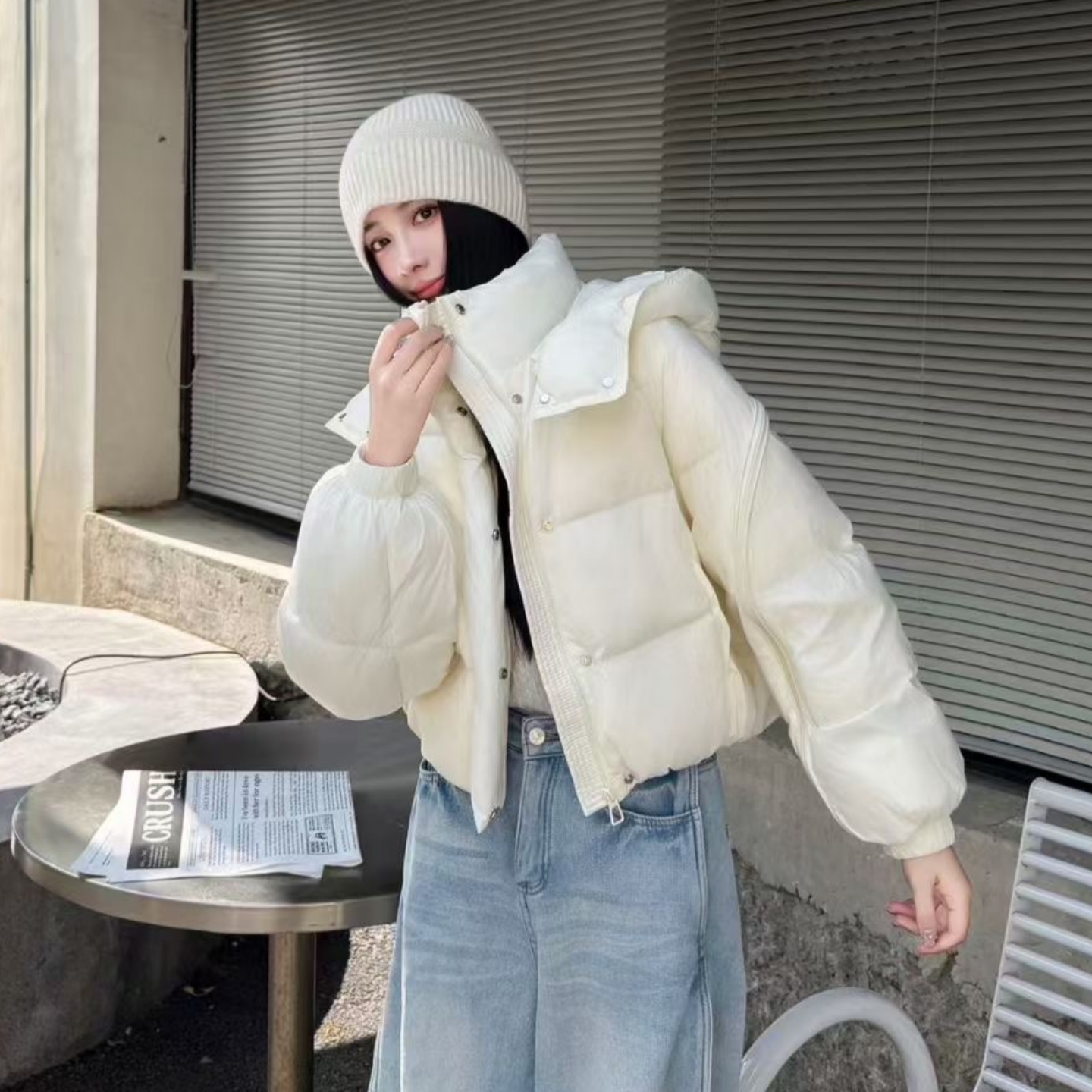 糖果色连帽羽绒服女短款面包服