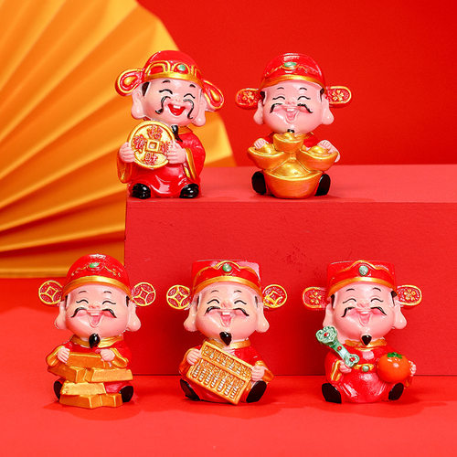 新款财神爷树脂工艺品汽车摆件装饰五路财神桌面小摆件创意小财神