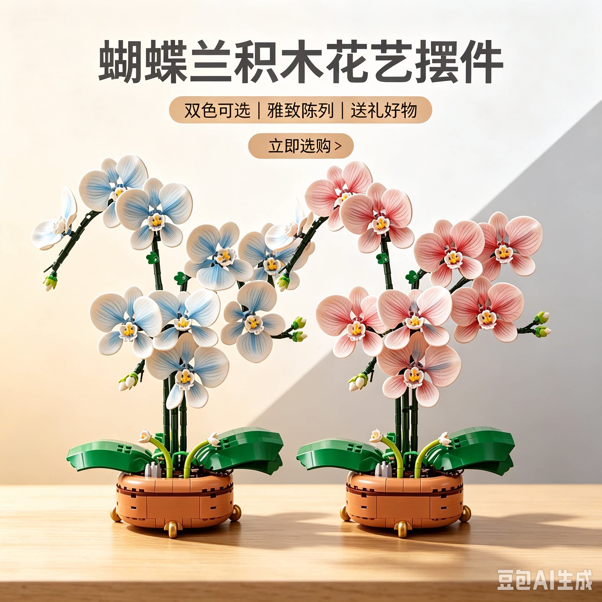 兰花积木拼装玩具仿真花束模型创意手工桌面摆件家居装饰解压礼物