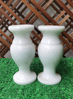 石花瓶一对墓前祭拜汉白玉石香炉烛台插花大理石海浪石石头狮子