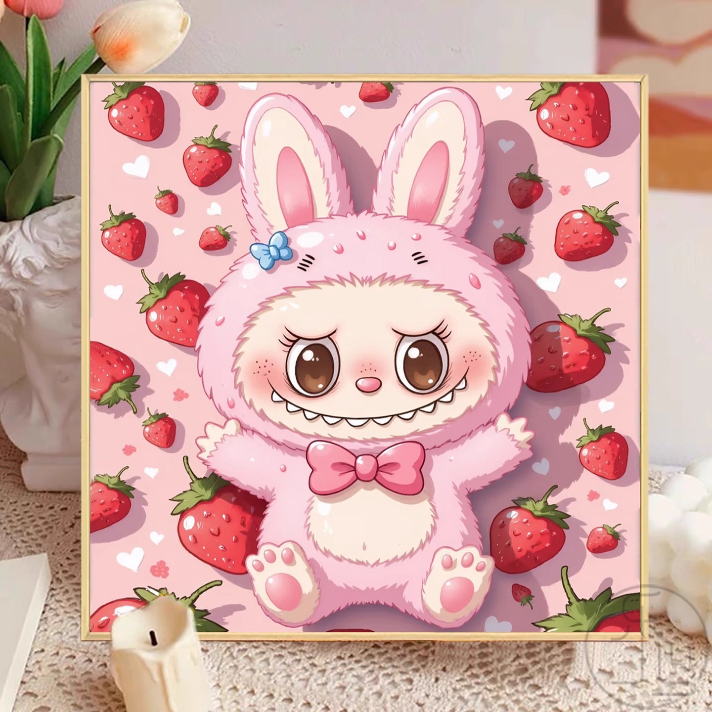 草莓拉布布2025新款满钻钻石画手工5d粘贴画卡通儿童房间泡泡玛特