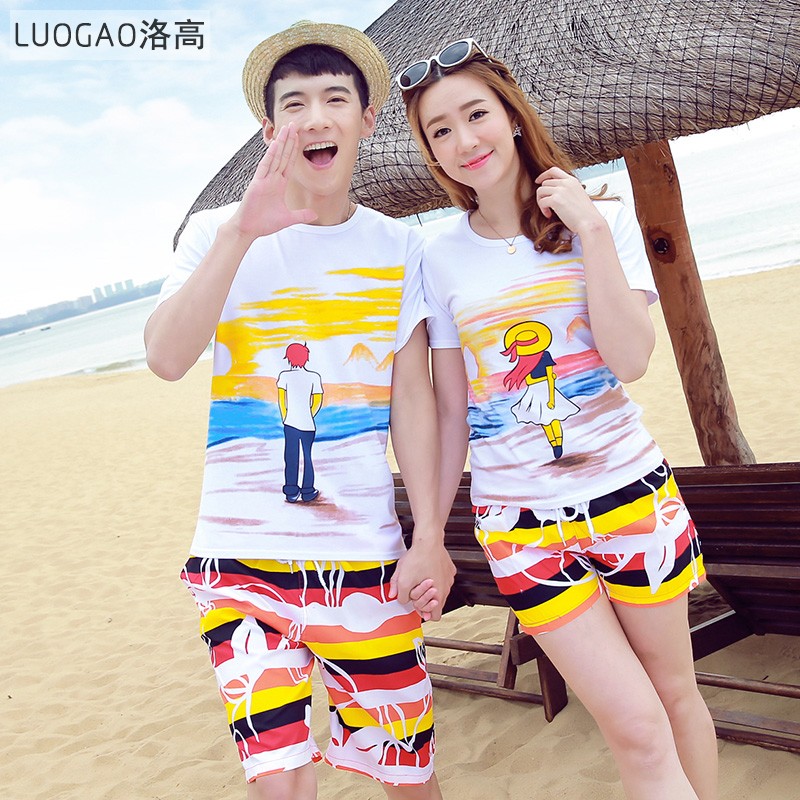 Couples dress Summer wear 2020 Sandy beach on vacation Seaside suit Short-sleeved t-shirt for men and women Shorts suitin the Men's clothing, T-shirt  category - from Buy2taobao.com to provide professional Taobao agent buy service