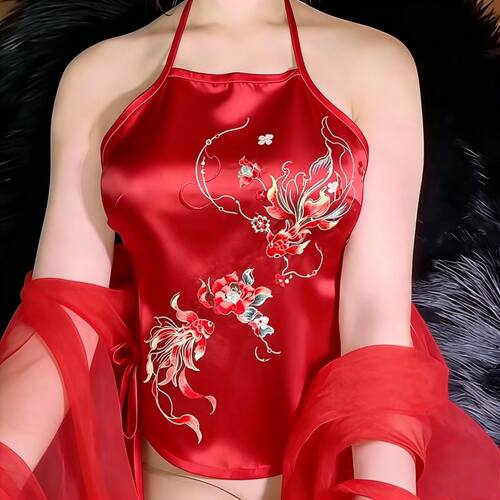 夏季中式仿冰丝露背肚兜