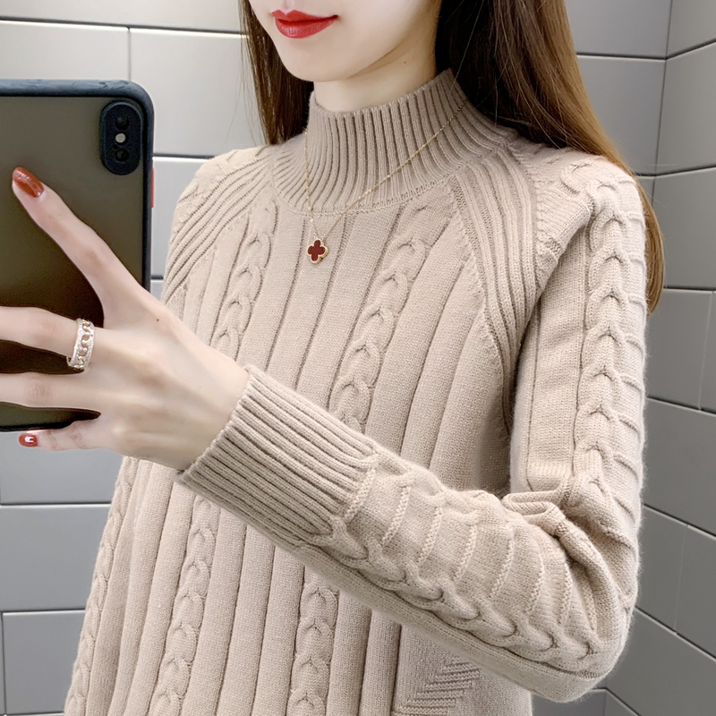 针织打底衫时尚半高领麻花加厚