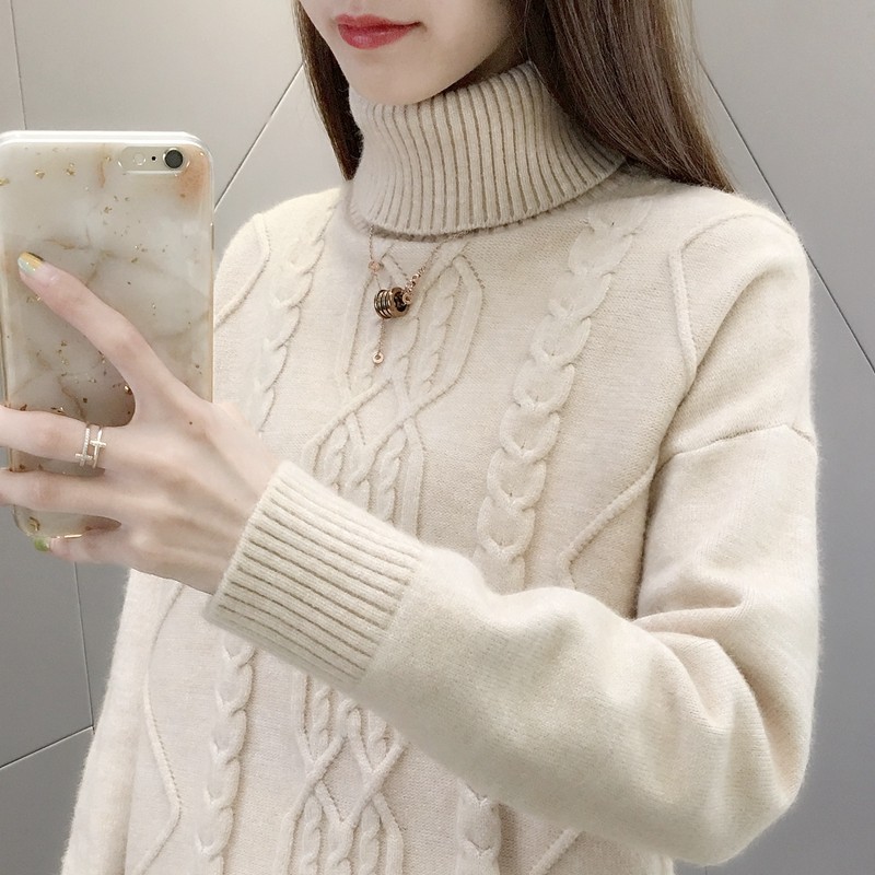 2025冬季新款女高领加厚保暖打底毛衣小麻花宽松外套时尚针织衫女,女装/女士精品,毛衣,淘宝优惠券,粉丝福利购,淘宝优惠卷