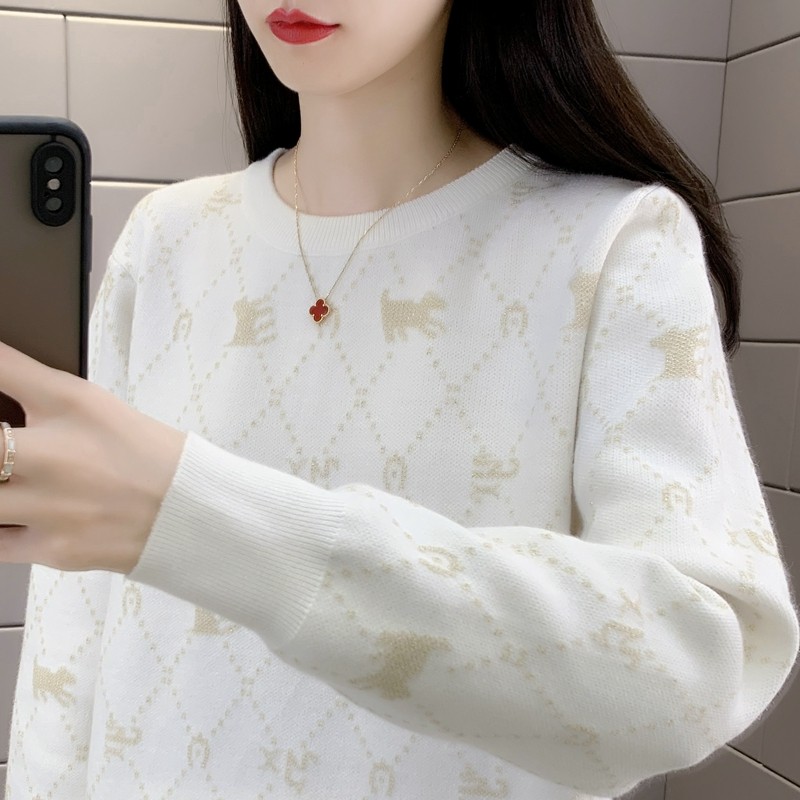 2025冬季圆领亮丝绣花提花针织打底衫女宽松时尚洋气毛衣外穿长袖,女装/女士精品,毛针织衫,淘宝优惠券,粉丝福利购,淘宝优惠卷