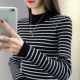 上衣2025冬季 厚毛衣女装 新款 内搭打底衫 修身 半高领条纹洋气针织衫