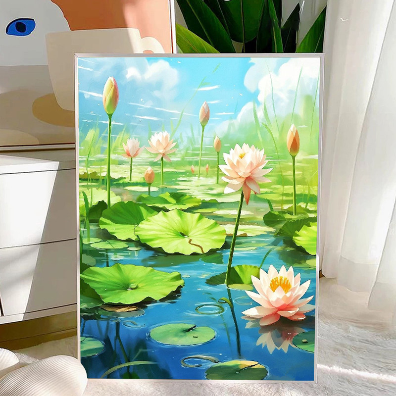 荷塘月色diy数字油画丙烯填充手工绘解暑治愈减压油彩涂色装饰画