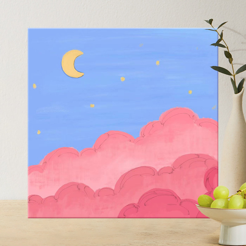 七彩云朵diy立体丙烯肌理画石英砂油画手绘填充数字油彩画装饰画