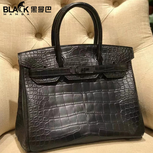 黑曼巴美洲鳄鱼皮铂金包