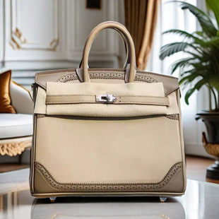 黑曼巴 蕾丝款swift牛皮铂金包25CM女士手提包真皮女包2022夏新款