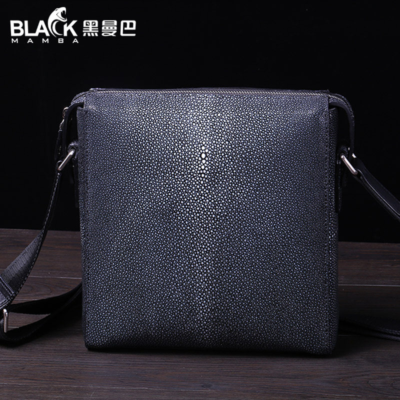 黑曼巴正品泰国珍珠鱼男包真皮男士单肩包纯皮斜挎包休闲时尚潮流