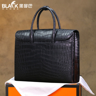 黑曼巴雾面哑光鳄鱼皮男士商务手提包全真皮高档男包律师办公用包