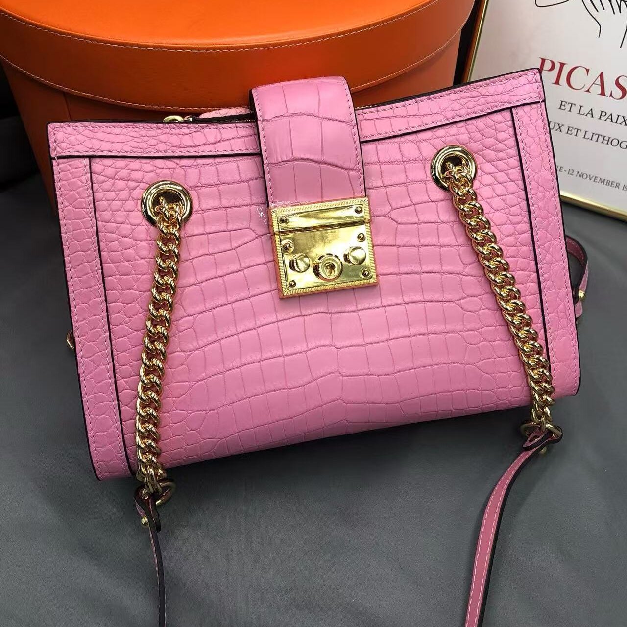 锁扣雾面鳄鱼皮女包真皮高端女式小单肩包链条包时尚新款皮包稀有