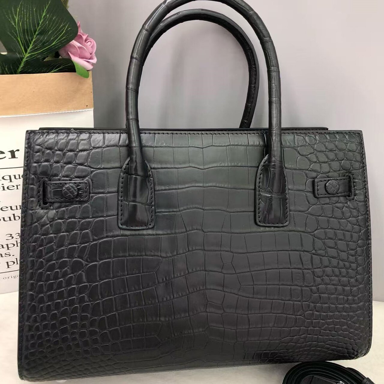 鳄鱼皮肚皮女士手提包黑色通勤女包高档真皮大容量皮包新款