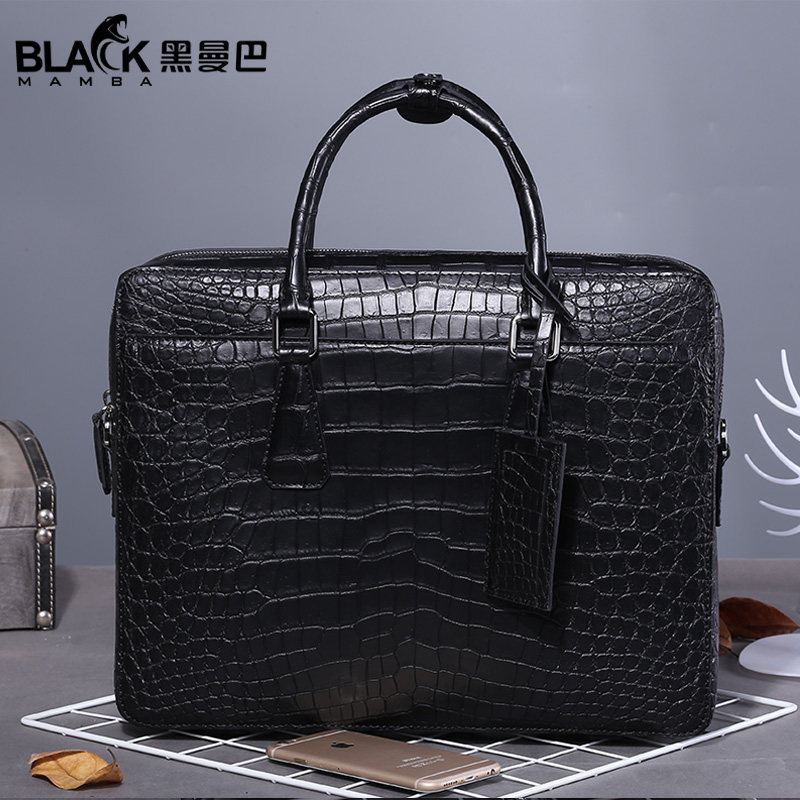 黑曼巴肚皮鳄鱼皮男包男士手提包小号时尚年轻男人纯皮单肩斜挎新
