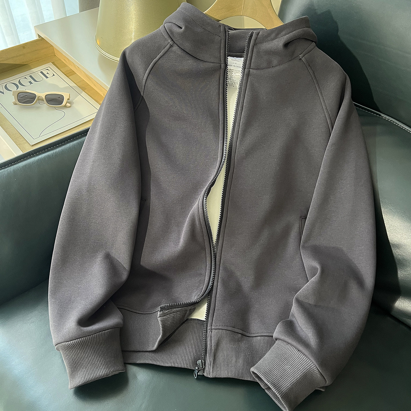 简约连帽小个子卫衣拉链外套女2025秋冬新款爆款加绒开衫纯色外套