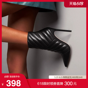 细跟性感短筒靴 法贝妃2023秋冬新款 尖头黑色高跟女靴欧美洋气时装