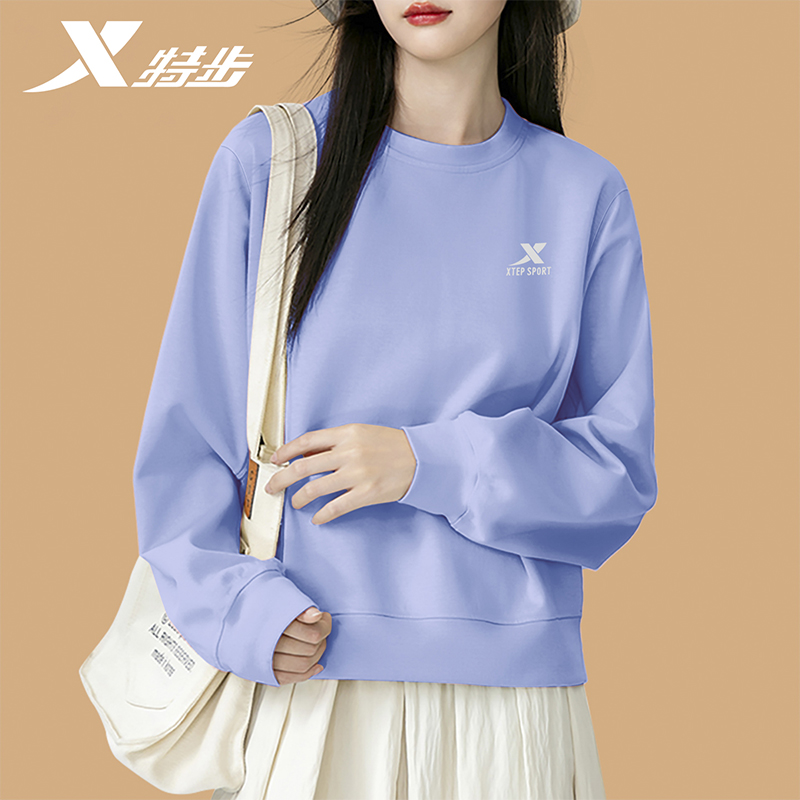 特步圆领卫衣女春秋新款套头衫运动衣上衣官方旗舰正品跑步运动服