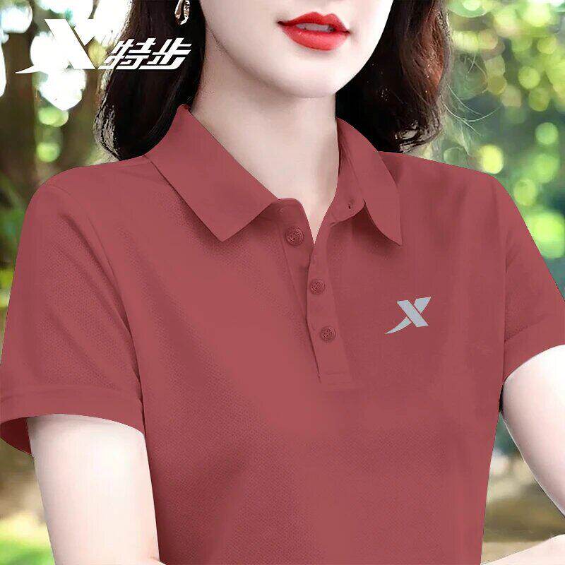 特步短袖女polo衫夏季翻领休闲体恤透气2026新款正品女士运动T恤