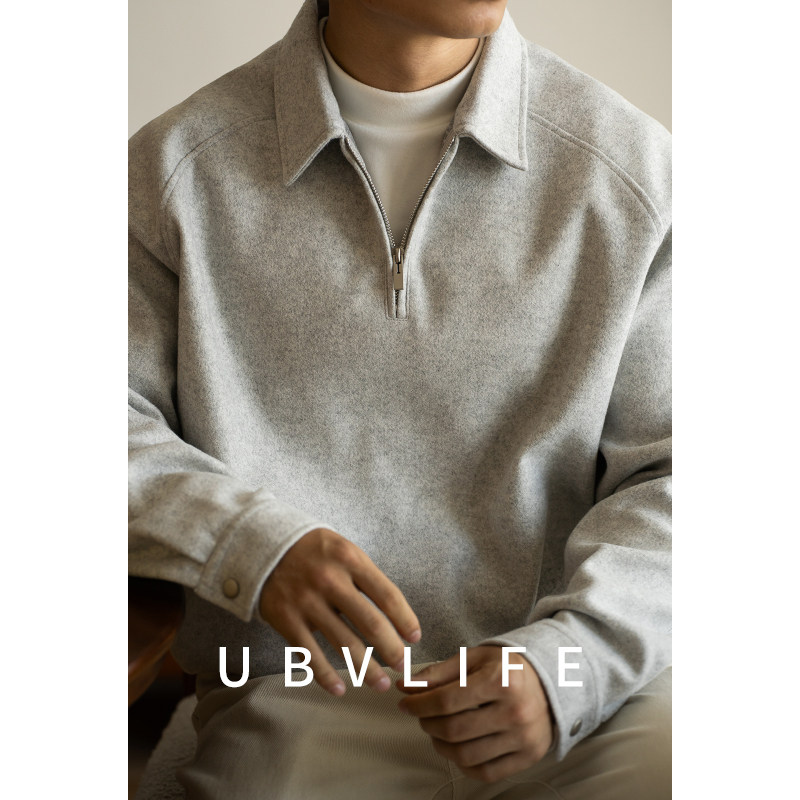 UBV秋冬花纱半拉链翻领卫衣男士