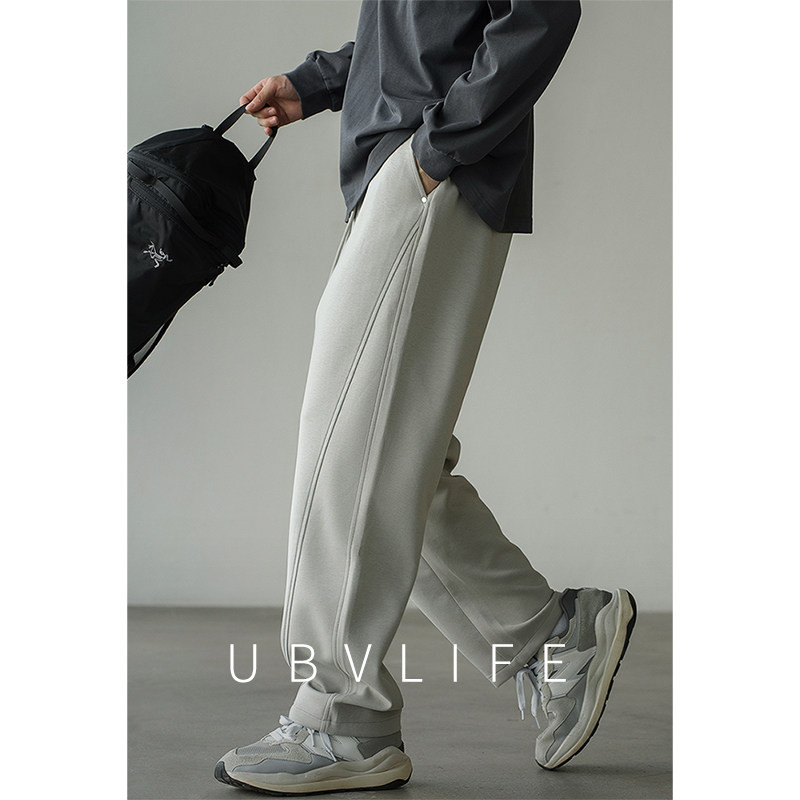 UBV棉混纺松紧腰抽绳弯刀休闲裤男士2025秋垂感透气户外运动卫裤