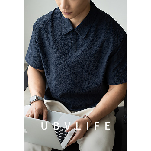 速干透气泡泡纱短袖Polo衫男士